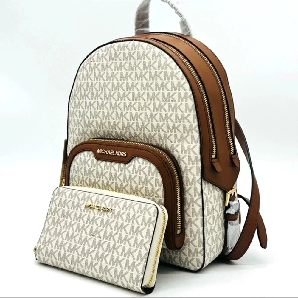 Michael Kors Medium Jaycee Zip Packet Backpack & Large Flat MF Phone Case Wallet - Picture 2 of 15